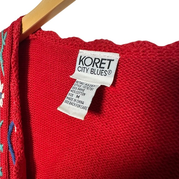 Vintage 90s Womens Large Embroidered Flower Striped Sweater Vest Red Grandmacore - Picture 3 of 4